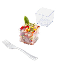 Mini Serve 100 5 oz Square Clear Plastic Large Quadrato Cubes and 100 Silver Plastic 4