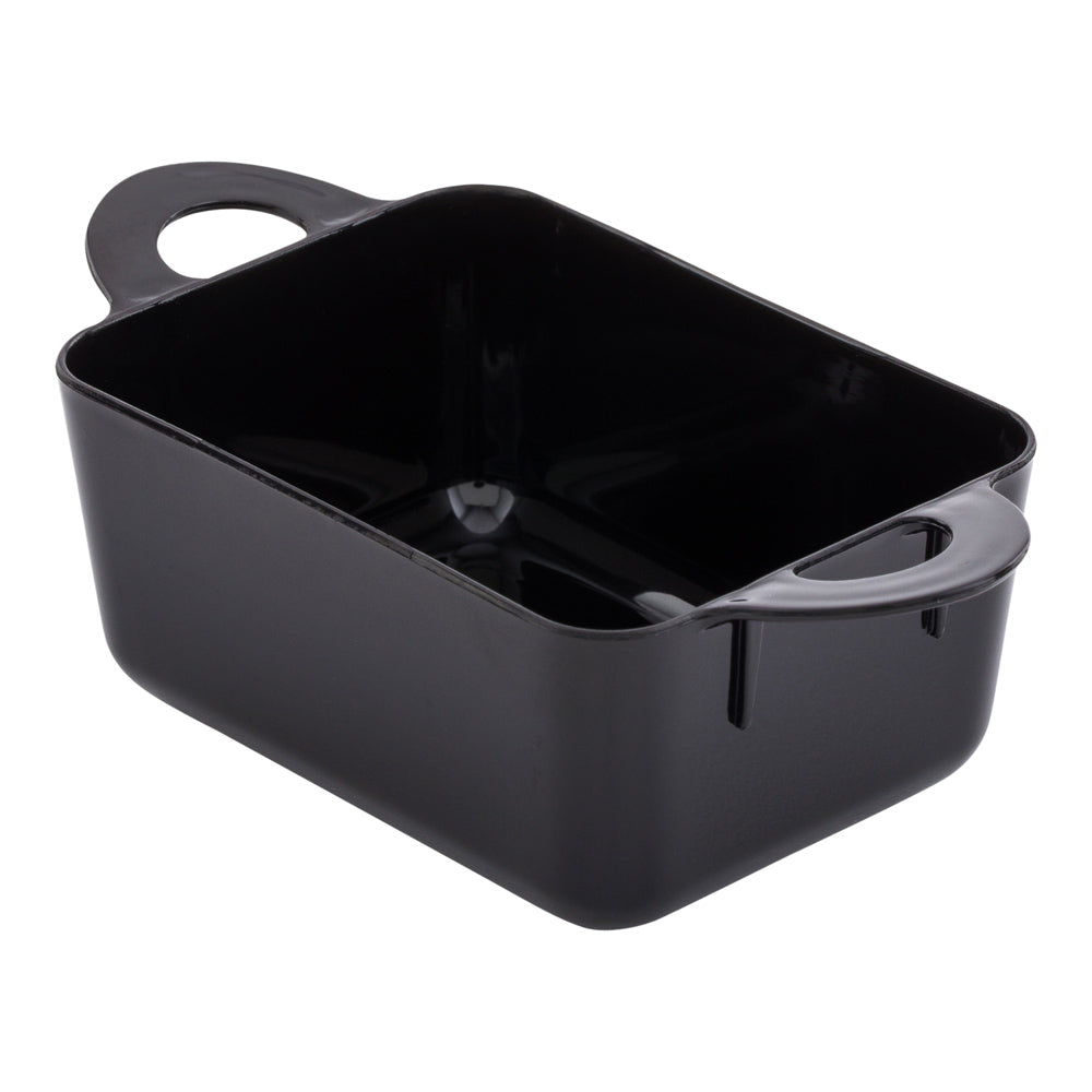 Mini Serve 100 3 oz Rectangle Black Plastic Cocottes and 100 Silver Plastic 4" Mini Forks