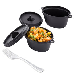 Mini Serve 100 3 oz Oval Black Plastic Mini Kettle Dish and 100 Silver Plastic 4
