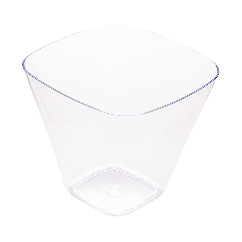 Mini Serve 100 4 oz Square Clear Plastic Bellissima Tasting Cups and 100 Silver Plastic 4" Mini Forks