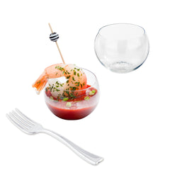 Mini Serve 100 2 oz Sphere Clear Plastic Cups and 100 Silver Plastic 4