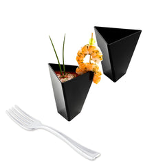 Mini Serve 100 4 oz Black Plastic Torcente Dessert Cups and 100 Silver Plastic 4
