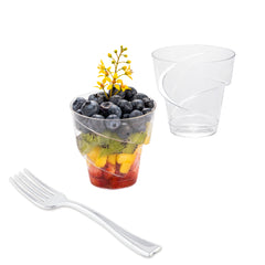 Mini Serve 100 5 oz Round Clear Plastic Mini Flourish Cups and 100 Silver Plastic 4
