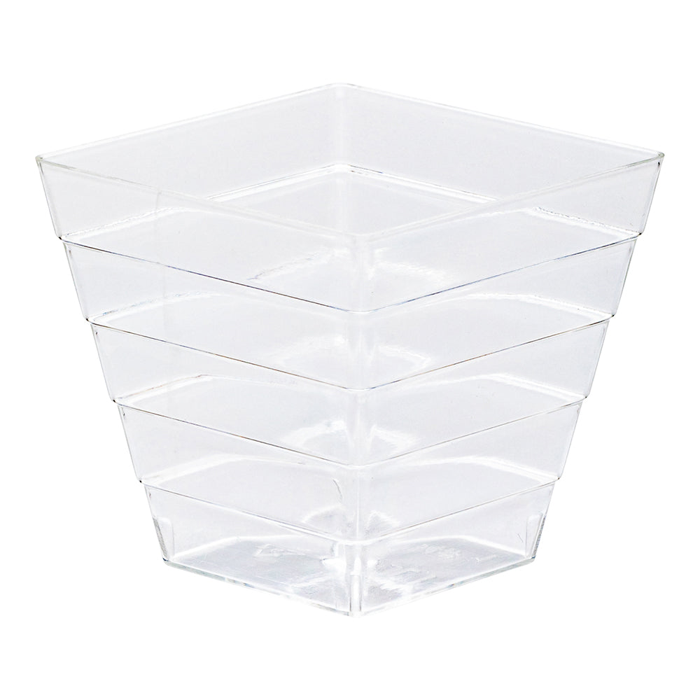 Mini Serve 100 2 oz Square Clear Plastic Mini Apogee Kova Cups and 100 Silver Plastic 4" Mini Forks
