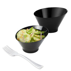 Mini Serve 100 5 oz Round Black Plastic Small Incline Bowls and 100 Silver Plastic 4