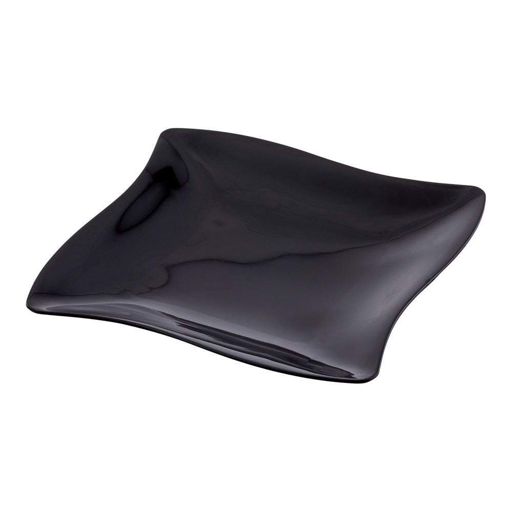Mini Serve 100 Square Black 3" Plastic Aqua Plates and 100 Silver Plastic 4" Mini Spoons