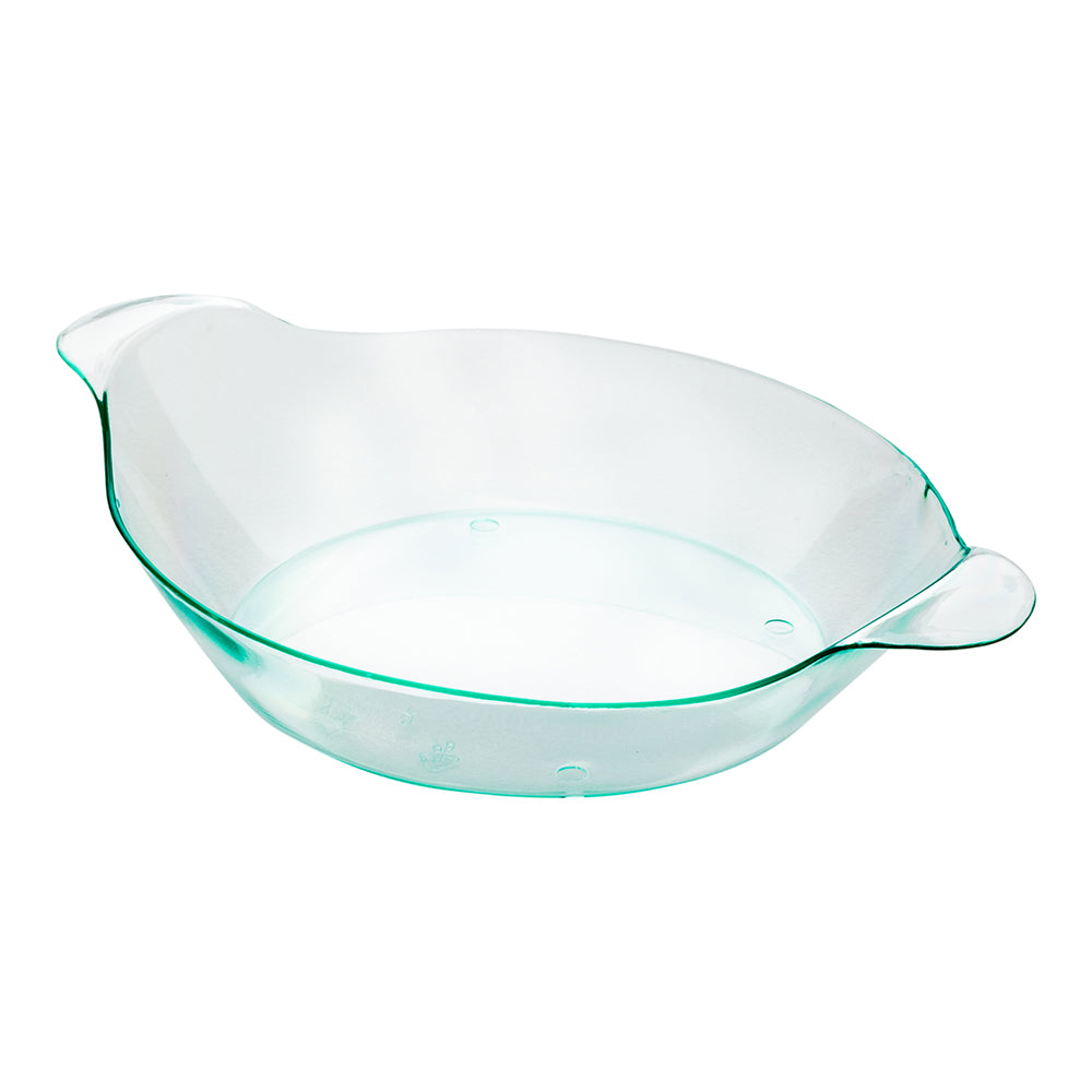 Mini Serve 100 Oval Seagreen 3.75" Plastic Mini Handled Plates and 100 Silver Plastic 4" Mini Spoons