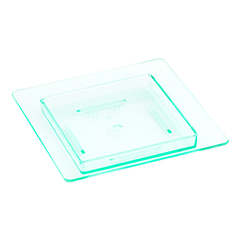 Mini Serve 100 Square Seagreen 2.75" Plastic Mini Edge Plates and 100 Silver Plastic 4" Mini Spoons