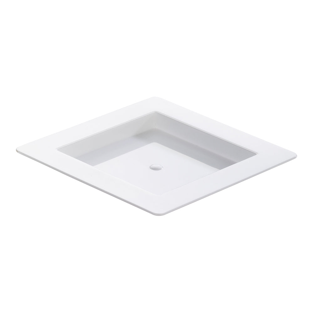 Mini Serve 100 Square White 2.75" Plastic Mini Edge Plates and 100 Silver Plastic 4" Mini Spoons