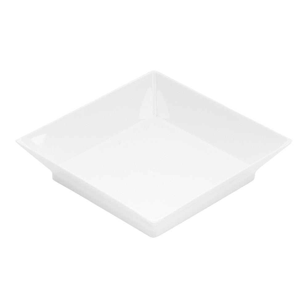 Mini Serve 100 Square White 2.5" Plastic Mini Modern Plates and 100 Silver Plastic 4" Mini Spoons