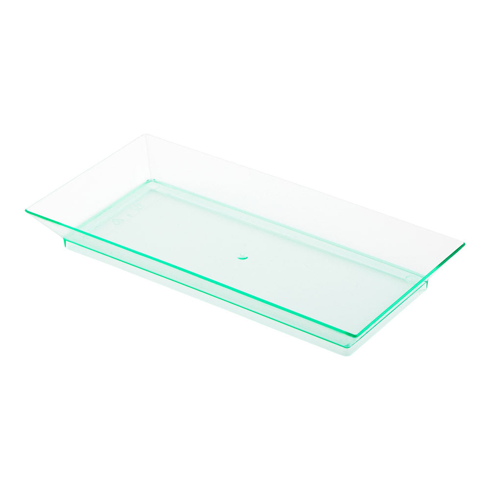 Mini Serve 100 Rectangle Seagreen 5" Plastic Plates and 100 Silver Plastic 4" Mini Spoons