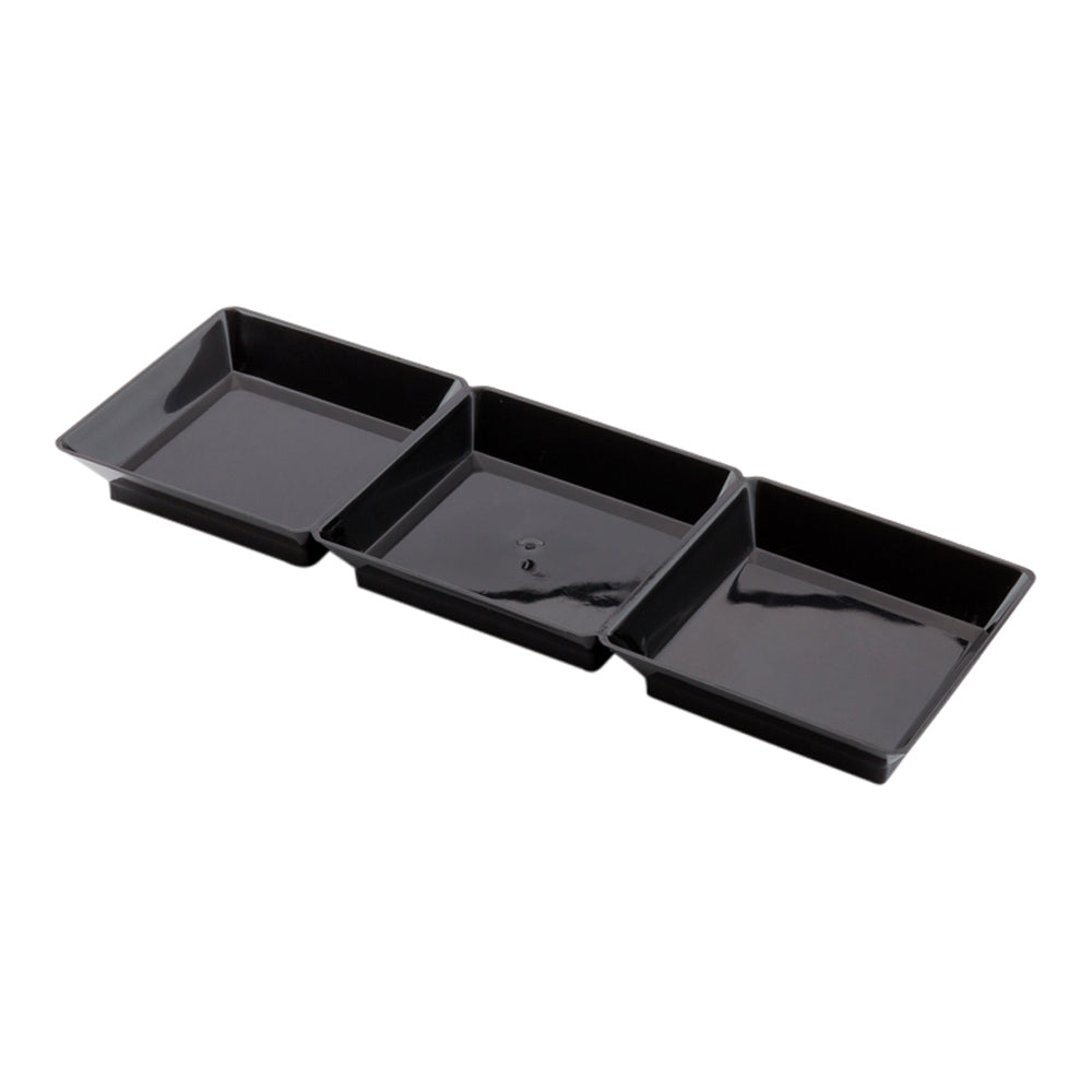 Mini Serve 100 Rectangle Black 7.5" Plastic Terzetto Mini Plates and 100 Silver Plastic 4" Mini Spoons