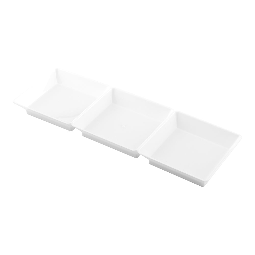 Mini Serve 100 Rectangle White 7.5" Plastic Terzetto Mini Plates and 100 Silver Plastic 4" Mini Spoons
