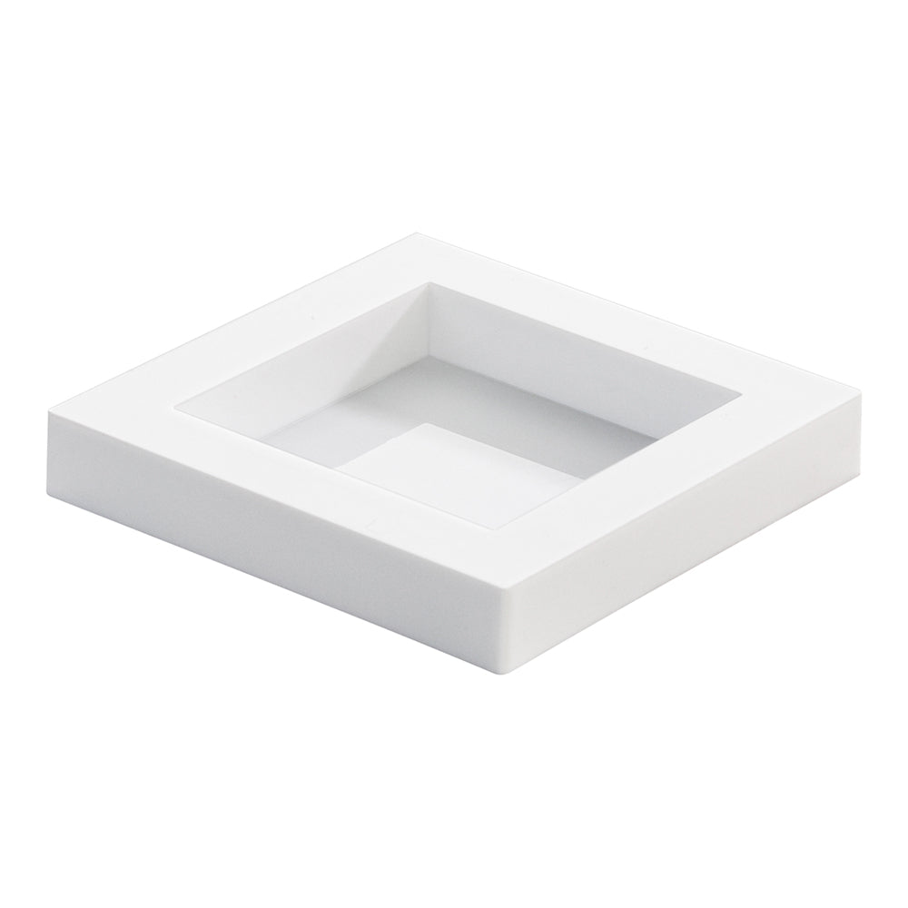 Mini Serve 100 Square White 2.5" Plastic Mini Cubic Plates and 100 Silver Plastic 4" Mini Spoons