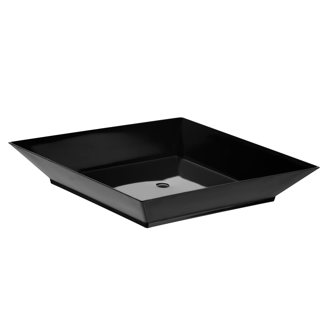 Mini Serve 100 Square Black 3.9" Plastic Small Modern Plates and 100 Silver Plastic 4" Mini Spoons