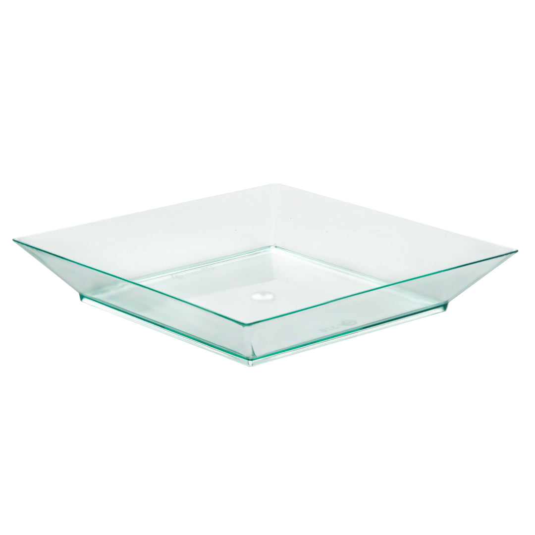 Mini Serve 100 Square Seagreen 3.9" Plastic Small Modern Plates and 100 Silver Plastic 4" Mini Spoons