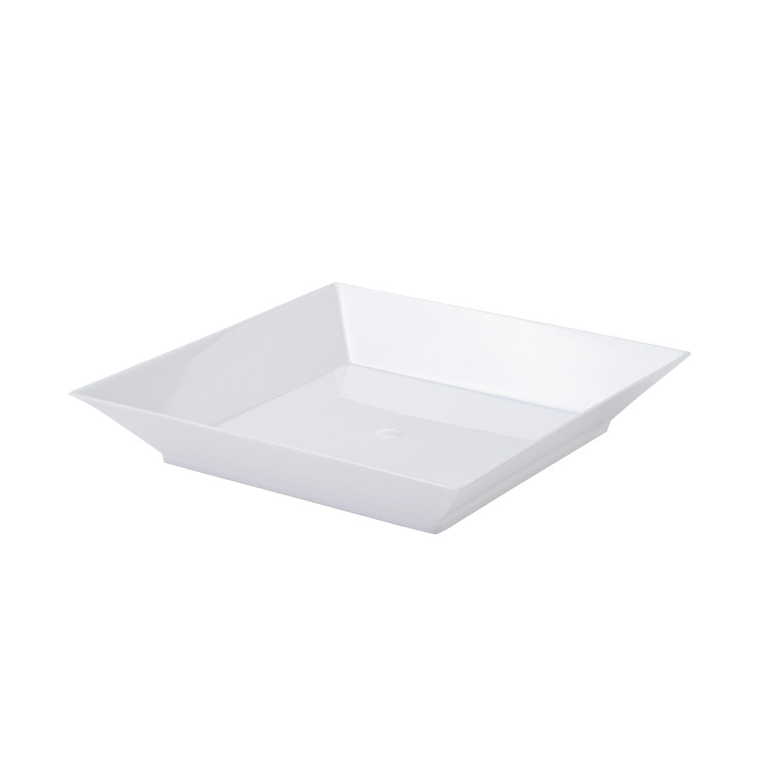 Mini Serve 100 Square White 3.9" Plastic Small Modern Plates and 100 Silver Plastic 4" Mini Spoons