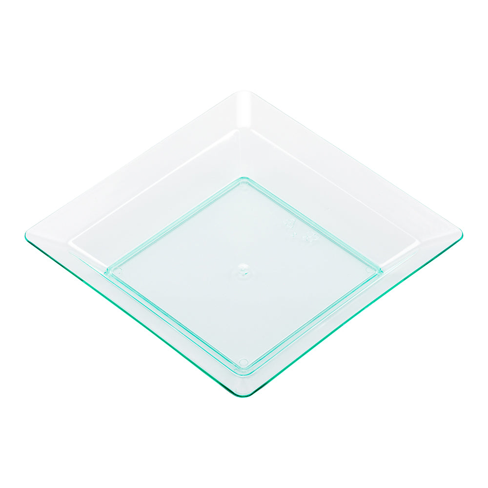 Mini Serve 100 Square Seagreen 4.25" Plastic Plates and 100 Silver Plastic 4" Mini Spoons