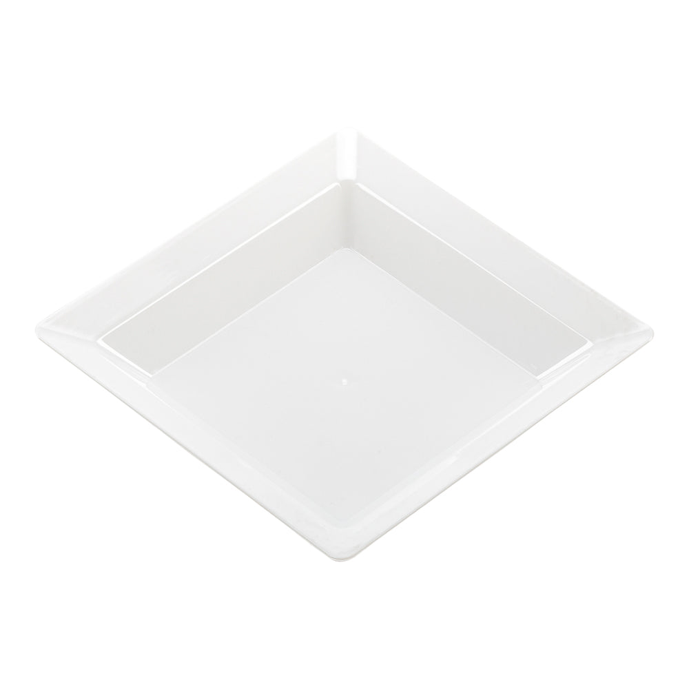Mini Serve 100 Square White 4.25" Plastic Plates and 100 Silver Plastic 4" Mini Spoons