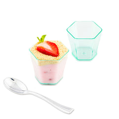 Mini Serve 100 2 oz Hexagon Seagreen Plastic Glass and 100 Silver Plastic 4