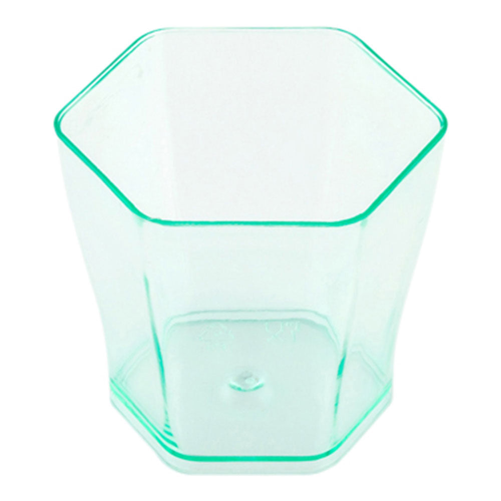 Mini Serve 100 2 oz Hexagon Seagreen Plastic Glass and 100 Silver Plastic 4" Mini Spoons