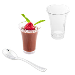 Mini Serve 100 2 oz Round Clear Plastic Mini Trumpet Cups and 100 Silver Plastic 4