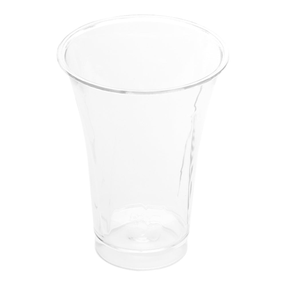 Mini Serve 100 2 oz Round Clear Plastic Mini Trumpet Cups and 100 Silver Plastic 4" Mini Spoons