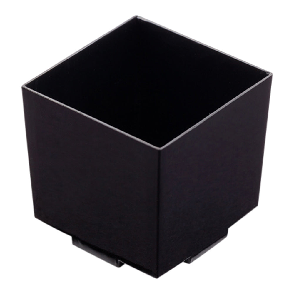Mini Serve 100 3 oz Square Black Plastic Quadrato Cups and 100 Silver Plastic 4" Mini Spoons