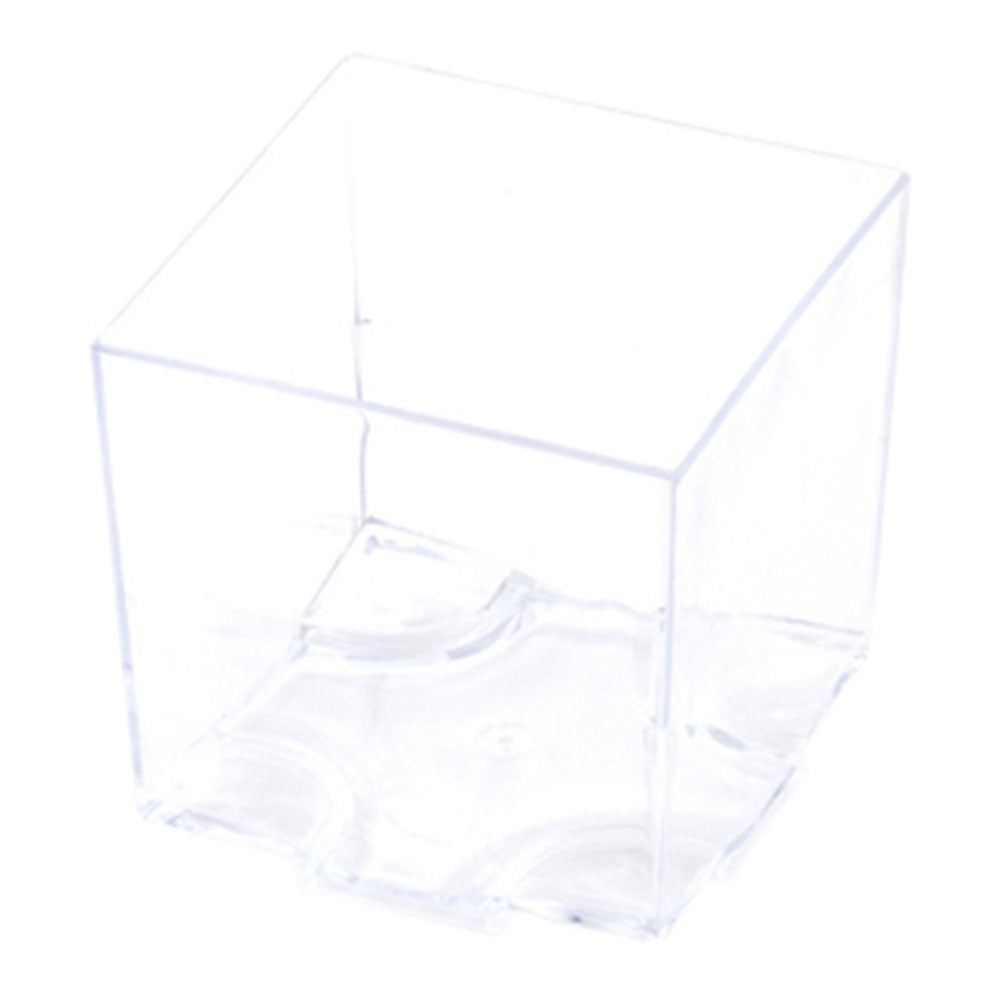 Mini Serve 100 3 oz Square Clear Plastic Quadrato Cups and 100 Silver Plastic 4" Mini Spoons