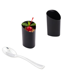 Mini Serve 100 3 oz Black Plastic Triangolo Shot Glass and 100 Silver Plastic 4