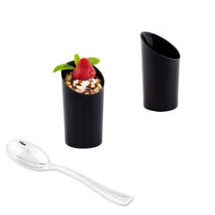 Mini Serve Bundle: 100 3 oz Round Incline Shot Glass with 100 Silver Plastic 4