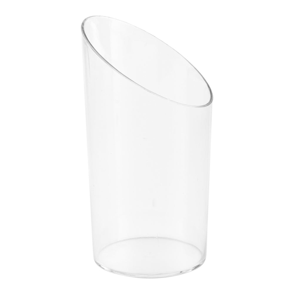 Mini Serve Bundle: 100 3 oz Round Clear Plastic Incline Shot Glass with 100 Silver Plastic 4" Mini Spoons