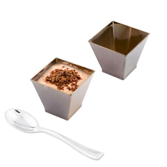 Mini Serve Bundle: 100 2 oz Square Silver Plastic Mini Kova Cups with 100 Silver Plastic 4