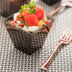 Mini Serve Bundle: 100 2 oz Square Smoked Gray Plastic Mini Kova Cups with 100 Silver Plastic 4