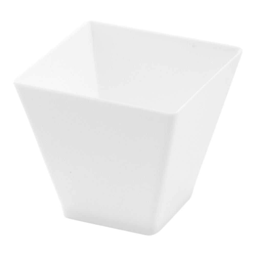Mini Serve Bundle: 100 2 oz Square White Plastic Mini Kova Cups with 100 Silver Plastic 4" Mini Spoons