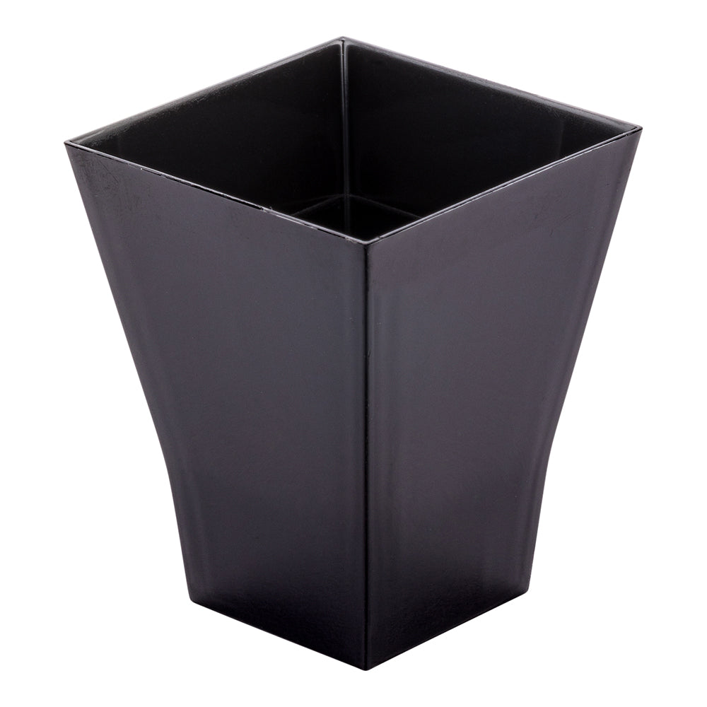 Mini Serve Bundle: 100 2 oz Square Black Plastic Bonito Cups with 100 Silver Plastic 4" Mini Spoons