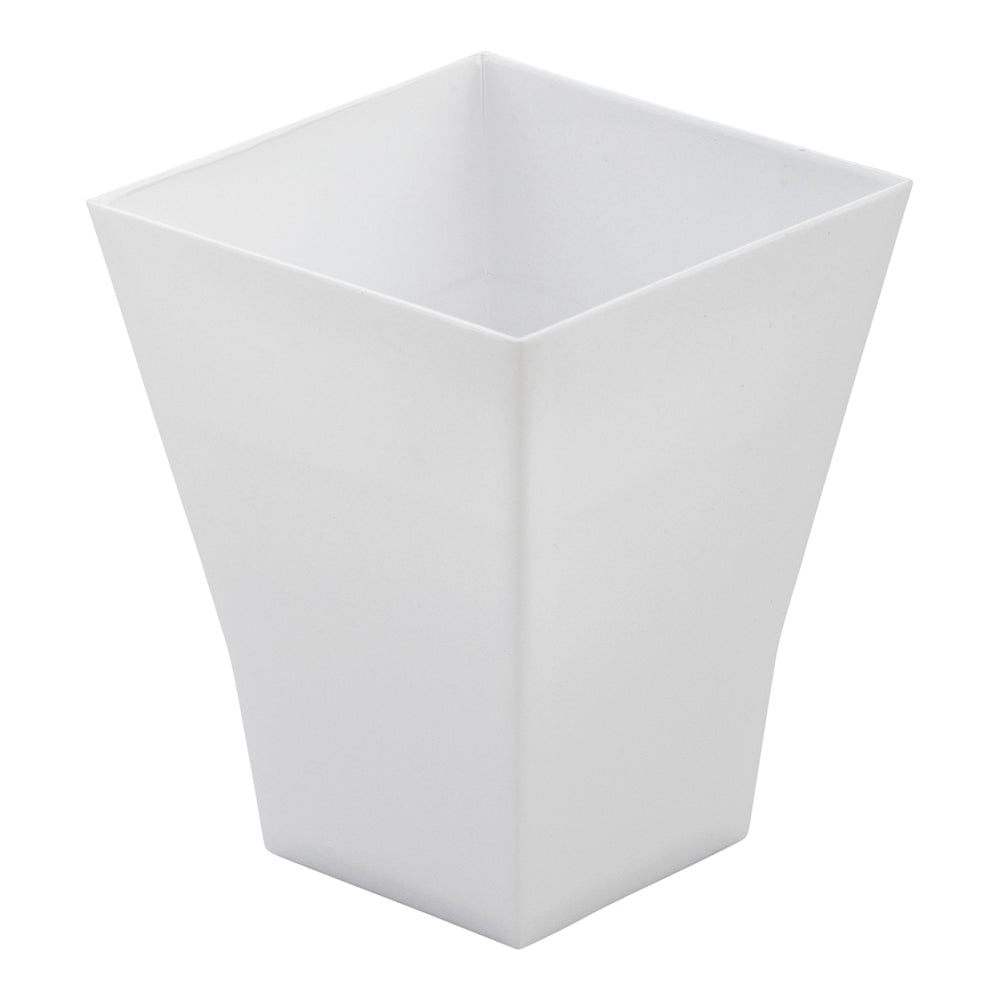 Mini Serve Bundle: 100 2 oz Square White Plastic Bonito Cups with 100 Silver Plastic 4" Mini Spoons