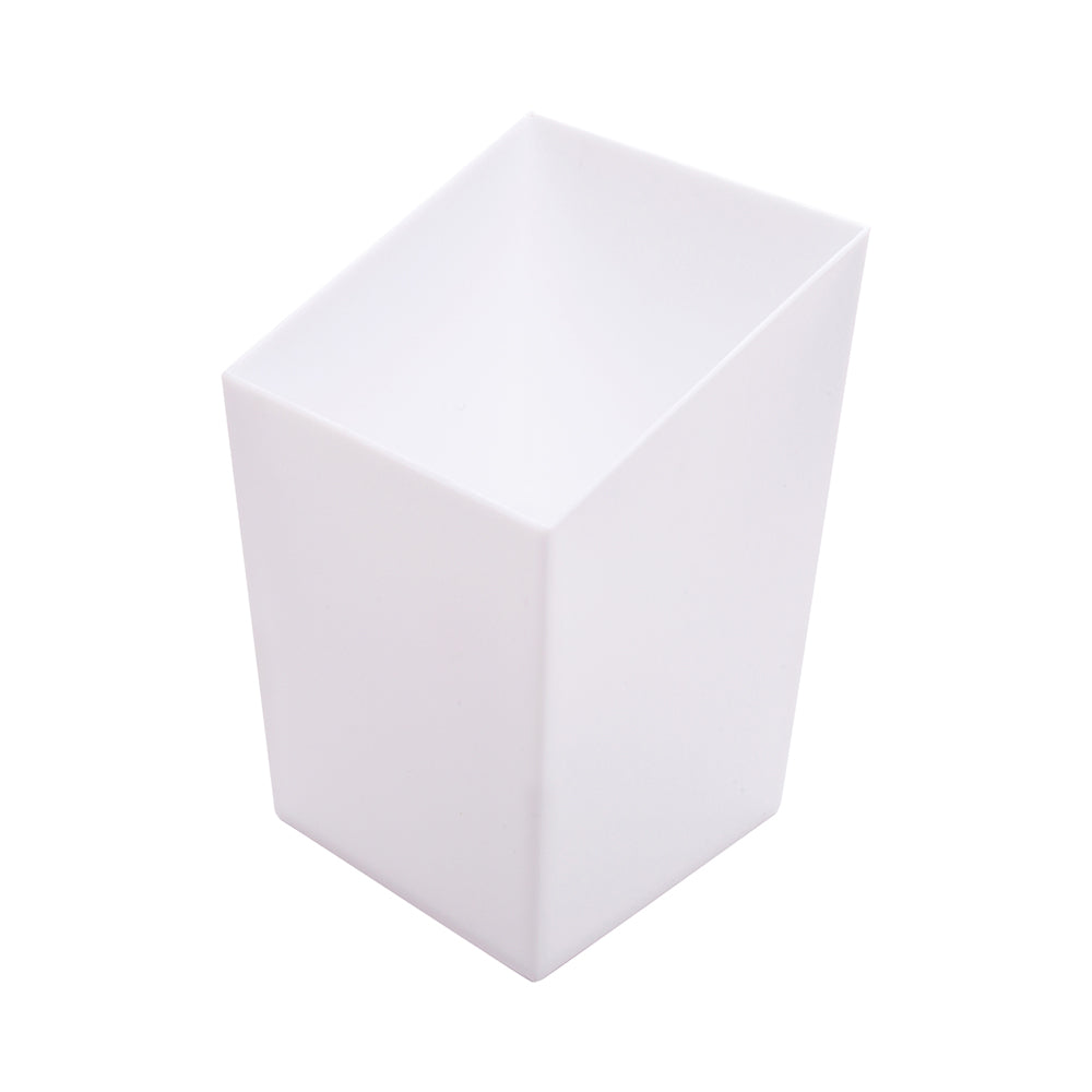 Mini Serve Bundle: 100 3 oz Square White Plastic Incline Cups with 100 Silver Plastic 4" Mini Spoons