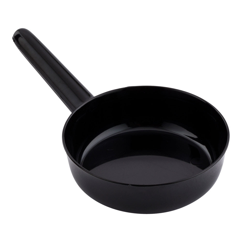 Mini Serve 100 1 oz Round Black Plastic Mini Sauce Pans and 100 Silver Plastic 4" Mini Spoons