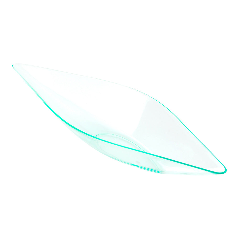 Mini Serve 100 Diamond Seagreen 5" Plastic Canoe Dish and 100 Silver Plastic 4" Mini Spoons