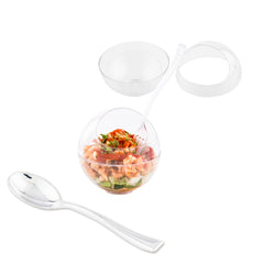 Mini Serve 100 3 oz Round Clear Plastic Balloon Bowls and 100 Silver Plastic 4