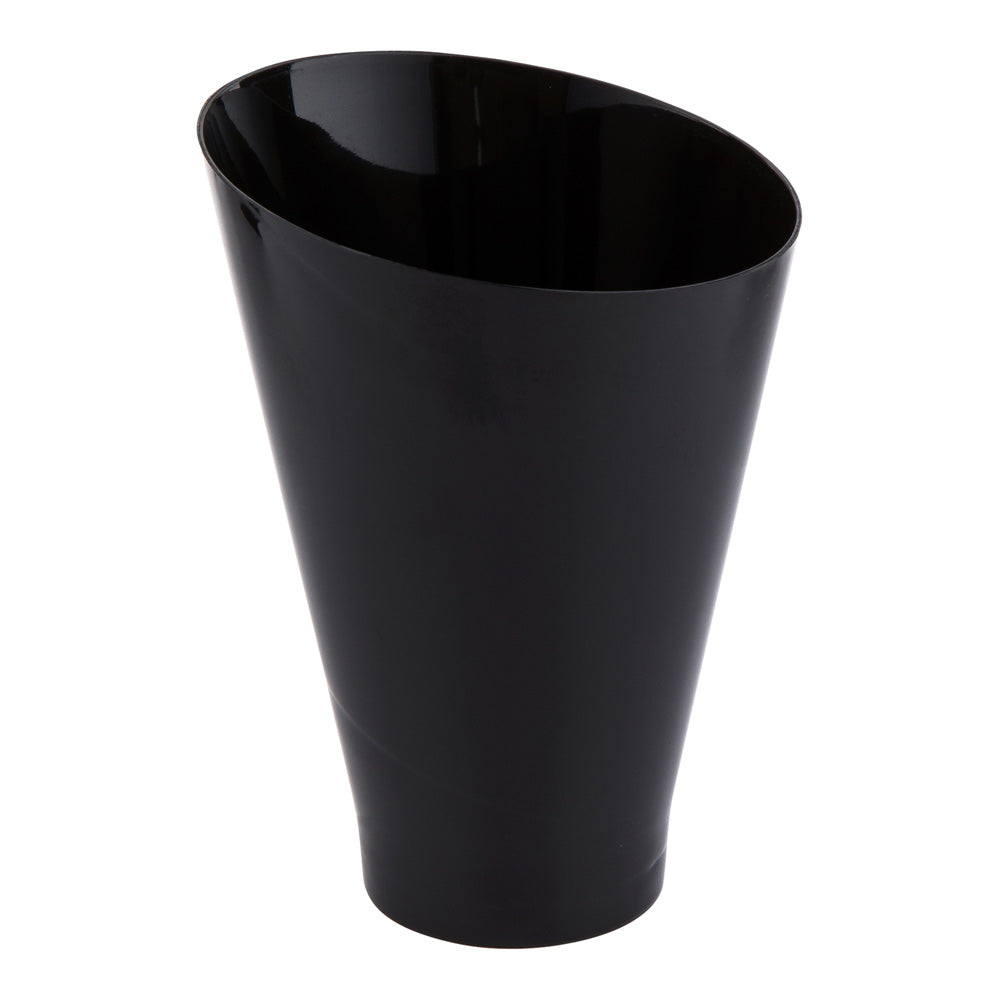 Mini Serve 100 7 oz Round Black Plastic Incline Glass and 100 Silver Plastic 4" Mini Spoons