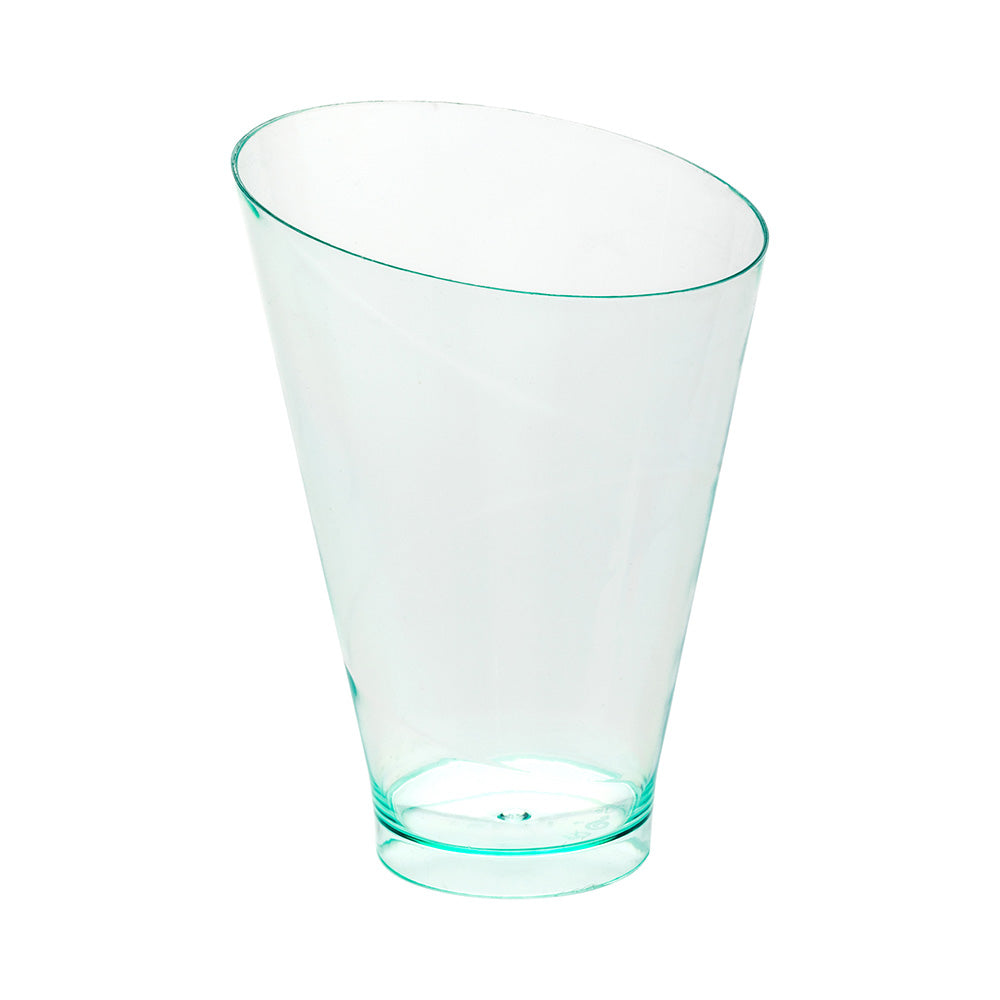 Mini Serve 100 7 oz Round Seagreen Plastic Incline Glass and 100 Silver Plastic 4" Mini Spoons