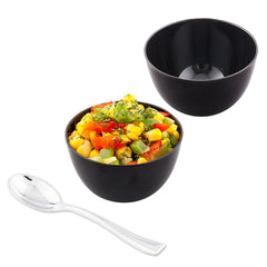 Mini Serve 100 4 oz Round Black Plastic Bodega Cups and 100 Silver Plastic 4