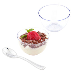 Mini Serve 100 4 oz Round Clear Plastic Bodega Cups and 100 Silver Plastic 4