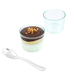 Mini Serve 100 6 oz Round Seagreen Plastic Cylindro Cups and 100 Silver Plastic 4