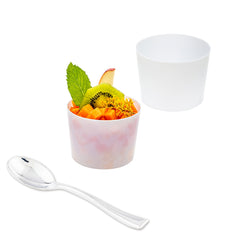 Mini Serve 100 6 oz Round White Plastic Cylindro Cups and 100 Silver Plastic 4
