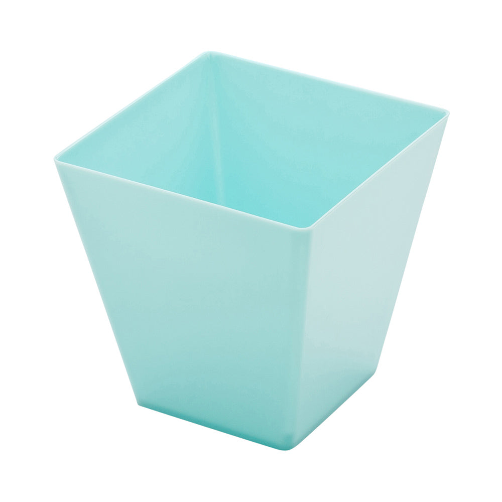 Mini Serve 100 8 oz Square Baby Blue Plastic Large Kova Cups and 100 Silver Plastic 4" Mini Spoons