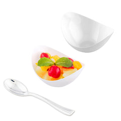 Mini Serve 100 2 oz Oval White Plastic Alato Tasting Dish and 100 Silver Plastic 4