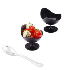 Mini Serve 100 2 oz Round Black Plastic Ball Chairs and 100 Silver Plastic 4